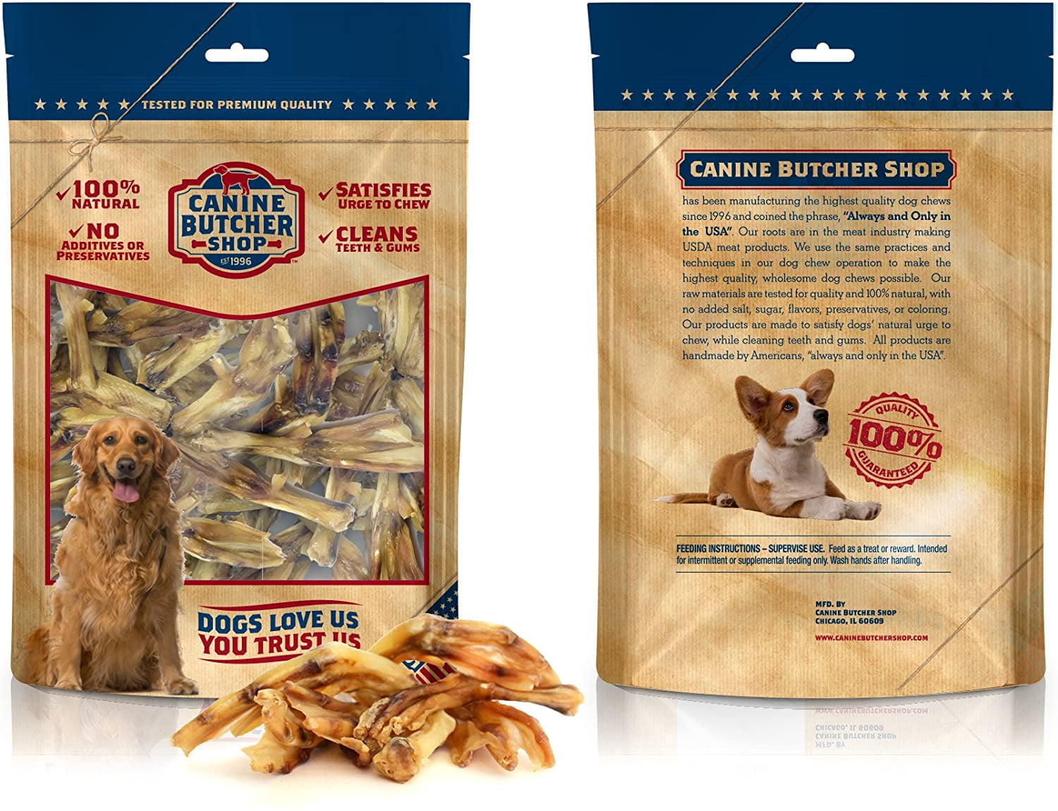 Canine Butcher Shop Duck Feet for Dogs (Pack of 30), Raised & Made in USA Dehydrated Duck Feet, All-Natural Dog Chews, Treats, Snacks