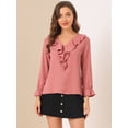 thumbnail image 2 of Blusa de Gasa Allegra K Cuello En V con Volantes para Mujer Manga de Pulsera Blusa Campesina Vintage Rosa Oscuro L, 2 of 6