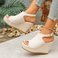 thumbnail image 6 of CYMMPU Women's Peep Toe Ankle Strap Platform Wedge Sandals Backless Slip On Footwear Suitable for Party and Vacation Outfits Beige 41, 6 of 9