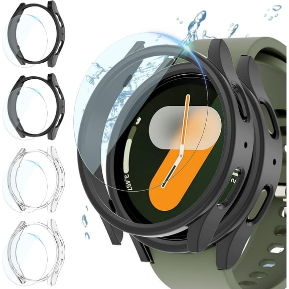 XIHAMA(4 4 Pack) Samsung Galaxy Watch 7 44mm Screen Protector, Hard PC Bumper and HD Anti-fog Tempered Glass Protective Film Mask for Galaxy Watch 7 44mm for Women Men