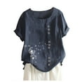 thumbnail image 1 of Pompotops Womens Casual Loose Button Linen Plus Size Daily Boho Tanic T-Shirt Blouse Tops, 1 of 4