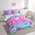 thumbnail image 4 of Manfei Teens Kawaii Butterfly 7pcs Bedding Comforter Set, Pink Blue Glitter Stars Galaxy Queen Bedding Sets, Cartoon Animal Reversible Queen Sheet Sets, Luxury Bedroom Decor, 4 of 8