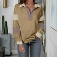 thumbnail image 2 of SnZhen Women's Color-blocking Splicing Long Sleeved V-Neck Pullover Casual Fashion Tops Khaki XL, 2 of 5