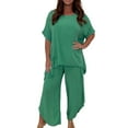thumbnail image 5 of CILENON Travel Outfits for Women Women's Fashion Casual Loose Plus Size Suits European And American Short Sleeves Women Casual Outfits Yoga Sets for Women (Green1,XXXL), 5 of 6