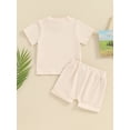 thumbnail image 5 of Yunliwuli Toddler Girls Summer Shorts Sets Short Sleeve Letter Print Tops Solid Color Shorts Sets, 5 of 10