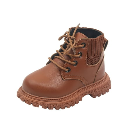 

Lovskoo 2024 Toddler Boys Girls Shoes 1-6 Years Steel Toe Booties British Style Knitted Elasticated Trendy Lace-Up Non-Slip Comfortable Booties Brown