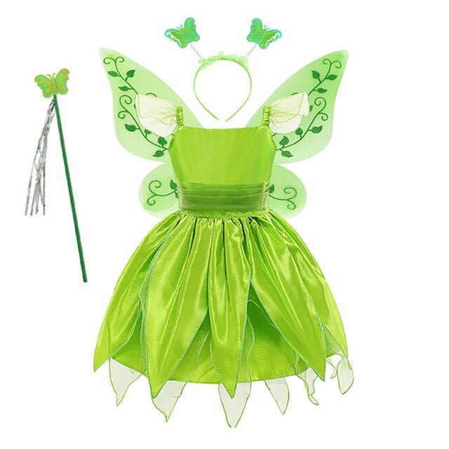Disney Tinker Bell Princess Halloween Cosplay Girls Party Green Flower ...