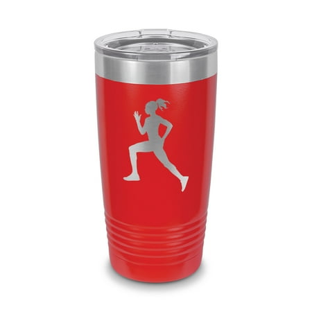 

Girl Runner Tumbler 20 oz - Laser Engraved w/ Clear Lid - Stainless Steel - Vacuum Insulated - Double Walled - Travel Mug - woman marathon half cross country - Red