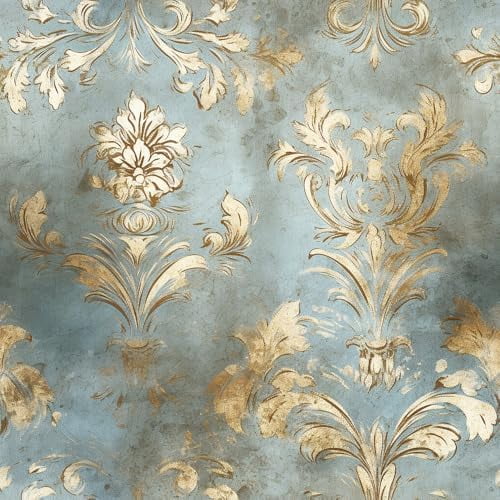 18"x236" Azure Gold Damask Vintage Floral Peel and Stick Self Adhesive Wallpaper Removable Contact Paper Stick on Easy Peel Off Wall Paper for Kitchen Bedroom Bathroom Renter$$Tools & Hardware Other