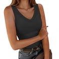 thumbnail image 5 of QIUOMBBP Compression Tank Tops for Women Ribbed Knit V Neck Sleeveless Shirts Casual Lightweight Summer Blouse Dark Gray XXL, 5 of 7