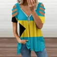 thumbnail image 2 of Bahamas Flag Womens Summer V Neck Zipper Top Short Sleeve T Shirt Off Shoulder Top Casual Classy Loose Shirts, 2 of 7