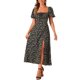 thumbnail image 4 of INSPIRE CHIC Vestido Maxi Negro con Cuello de Corbata Floral y Mangas Abullonadas, 4 of 6