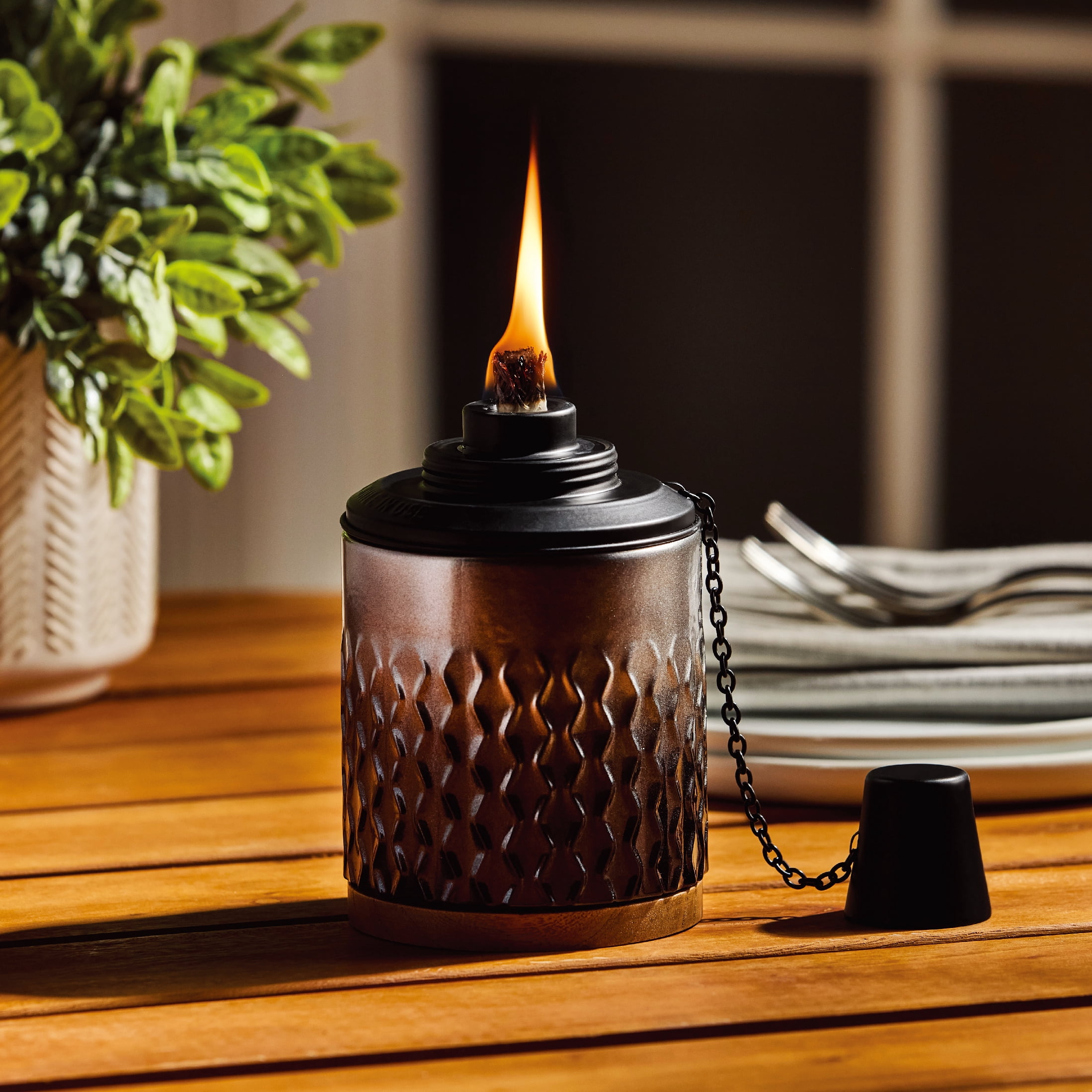 Mainstays Midnight Glass Outdoor Tabletop Torch with Fiberglass Wick, Decorative Torch