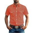 thumbnail image 2 of COSFO Red Men's Button Down Shirts Casual Cotton Linen Short Sleeve Tops Collared with Pocket Work Regular Fit Shirt, 2 of 6