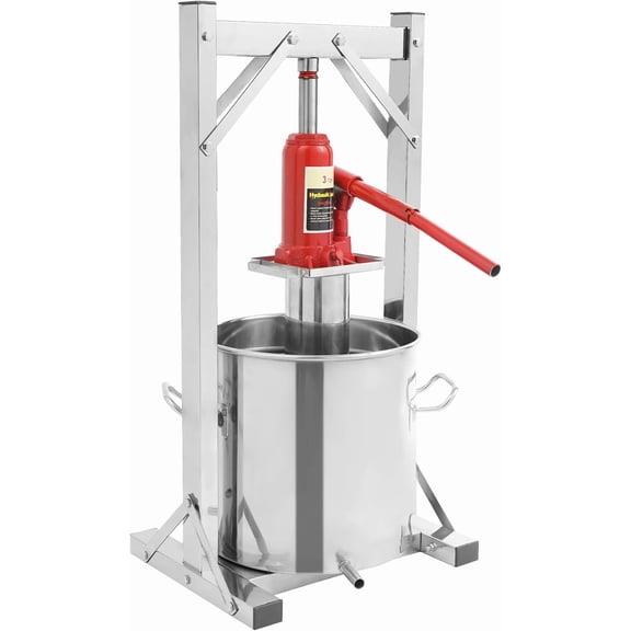 Fruit Press, 3.2 Gallon Food Grade Stainless Steel Cider Press with Hydraulic Jack Manual Grape Wine Making Supplies and Equipment Fruit Crusher for Home, Restaurants