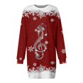 thumbnail image 4 of Women Christmas Outfit Women's Autumn Winter Holiday Print Round Neck Long Sleeve Everyday Comfortable Flowy Dress Red XL, 4 of 4