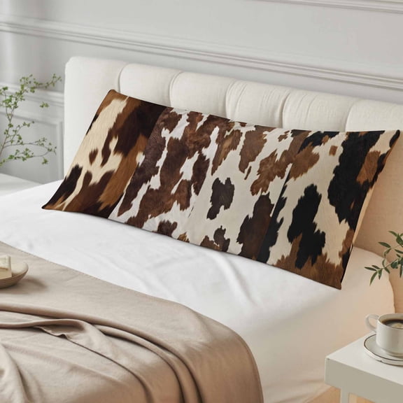 Cow Patterned Body Pillow Cover, Pillowcase Protectors with Zipper, Breathable Decorative Throw Pillow Case Cover, Vintage Farmhouse Abstract Country Western Pillow Shams for Couch Sofa 20x54Inch