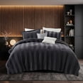 thumbnail image 2 of Regency Heights Queen Size Velvet Striped Comforter Set, 5-Piece Luxury Comforter Bed Set for All Seasons, Black Cozy Bedding Sets with Decor Pillows, 2 of 12