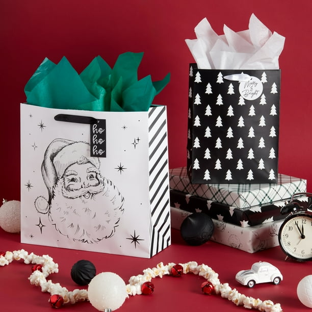 Black and White Santa Christmas Gift Bag 4.5 in x 12 in x 12 in by Holiday Time Walmart Business Supplies