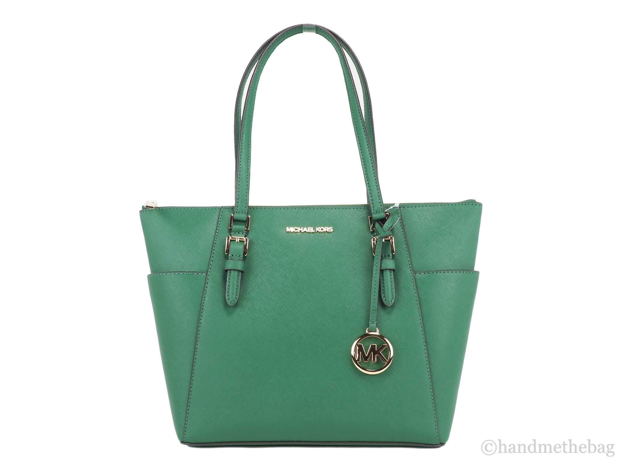 Michael Kors Charlotte Large Saffiano Leather Jewel Green Top Zip Tote