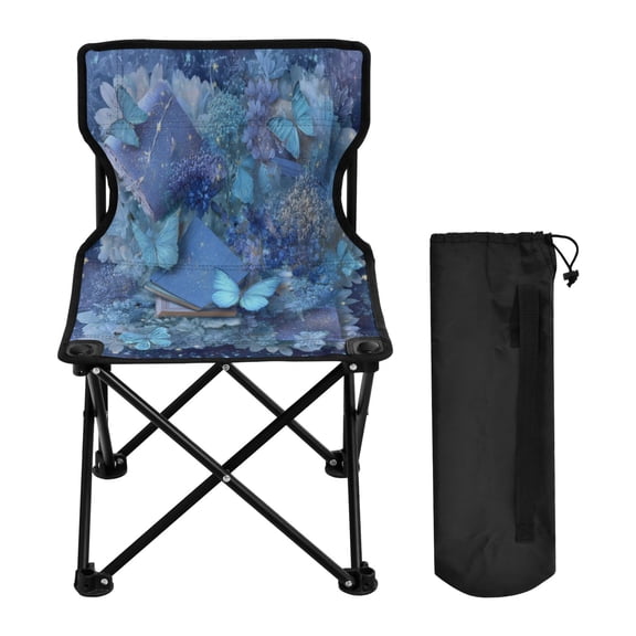 600D Oxford Camping Chair Portable Foldable Chair Supports 220 lbs for Picnic, Fishing, Backpacking Butterflies Books and Flowers