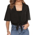 thumbnail image 2 of Summer Shrugs for Women Cropped Cardigan Short Sleeve Open Front Sheer Shawl Cardigans Lightweight Chiffon Bolero Black XL, 2 of 7