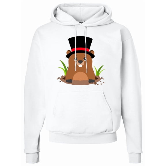 Inktastic Groundhog Day with Groundhog in Top Hat Adult Hoodie Sweatshirt