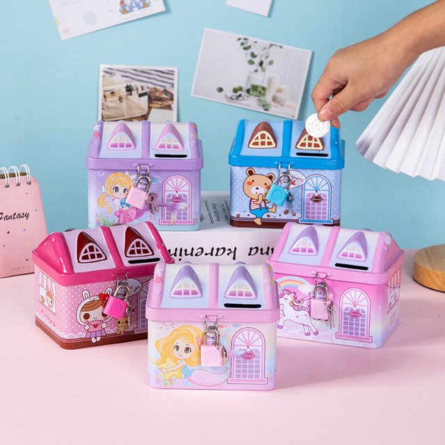 Hucha de hojalata para niños y niñas, diseño de dibujos animados, para ahorrar monedas, caja de dulces