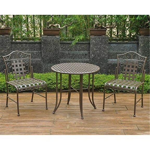 Coastal Charm Bistro Set - Iron Patio Furniture - Rustic Brown Table & Chairs - Outdoor Dining Set