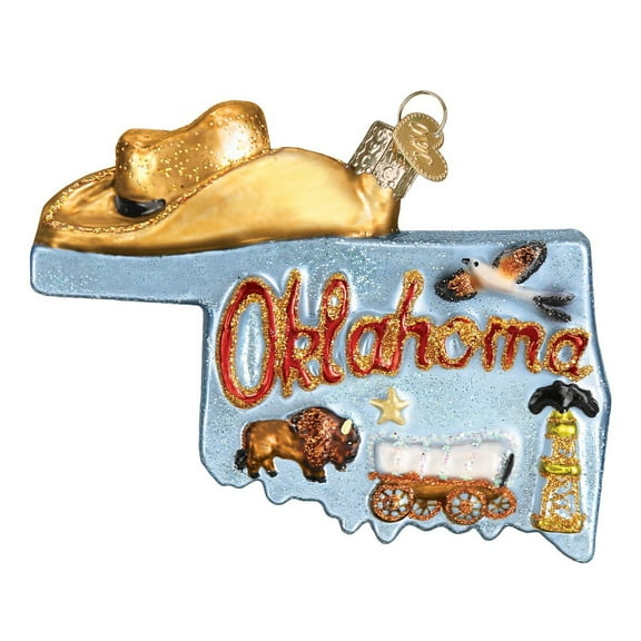 Old World Christmas State Of Oklahoma Outline Glass Ornament 36224