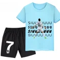 thumbnail image 3 of Conjunto de 2 piezas de camiseta y pantalones cortos deportivos con estampado de jugador de fútbol Ronaldo para niños y niñas, ropa deportiva informal de verano, 3 of 5