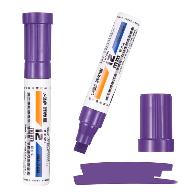 Uxcell Poster Markers, 2Pcs Large Capacity Permanent Huge Banners Posters Markers Bold Thick Chisel Tip Pens for Painting Drawing on Plastic Glass Wood Rock Canvas, Purple(0.5" Tip Width)