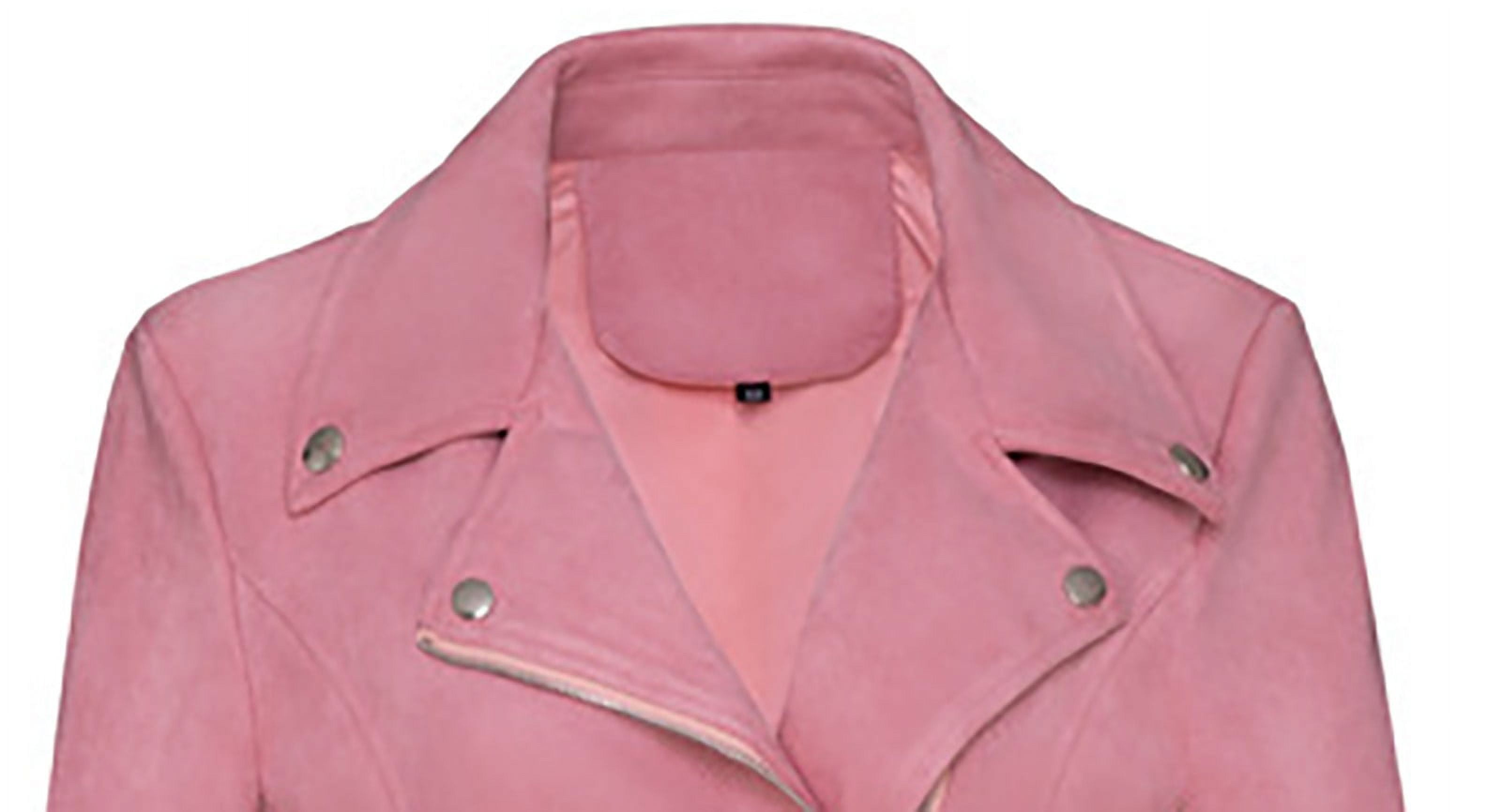WCMZJ Women's Faux Leather Moto Biker Short Coat Jacket Long Sleeve Zipper Closure PU Outwear with Pockets Pink M