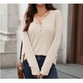 thumbnail image 3 of Women’s Long-Sleeve Henley Top Soft Knit Button Pullover Casual Loose Fit Neck Lightweight Tunic Blouse Basic Tees Fall Sweaters, 3 of 7