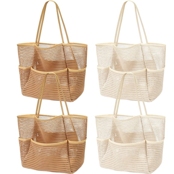 4pcs Beach Bags for Women,Nylon Mesh Summer Travel Tote Bag with Large Inner Zipper Pocket