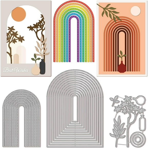 3Set 8Pcs Bohemian Arches Frame Cutting Dies for DIY Scrapbooking Metal Arches Border Trees Die Cuts Embossing Stencils Template for Paper Card Making Decoration Album Craft Decor DIY