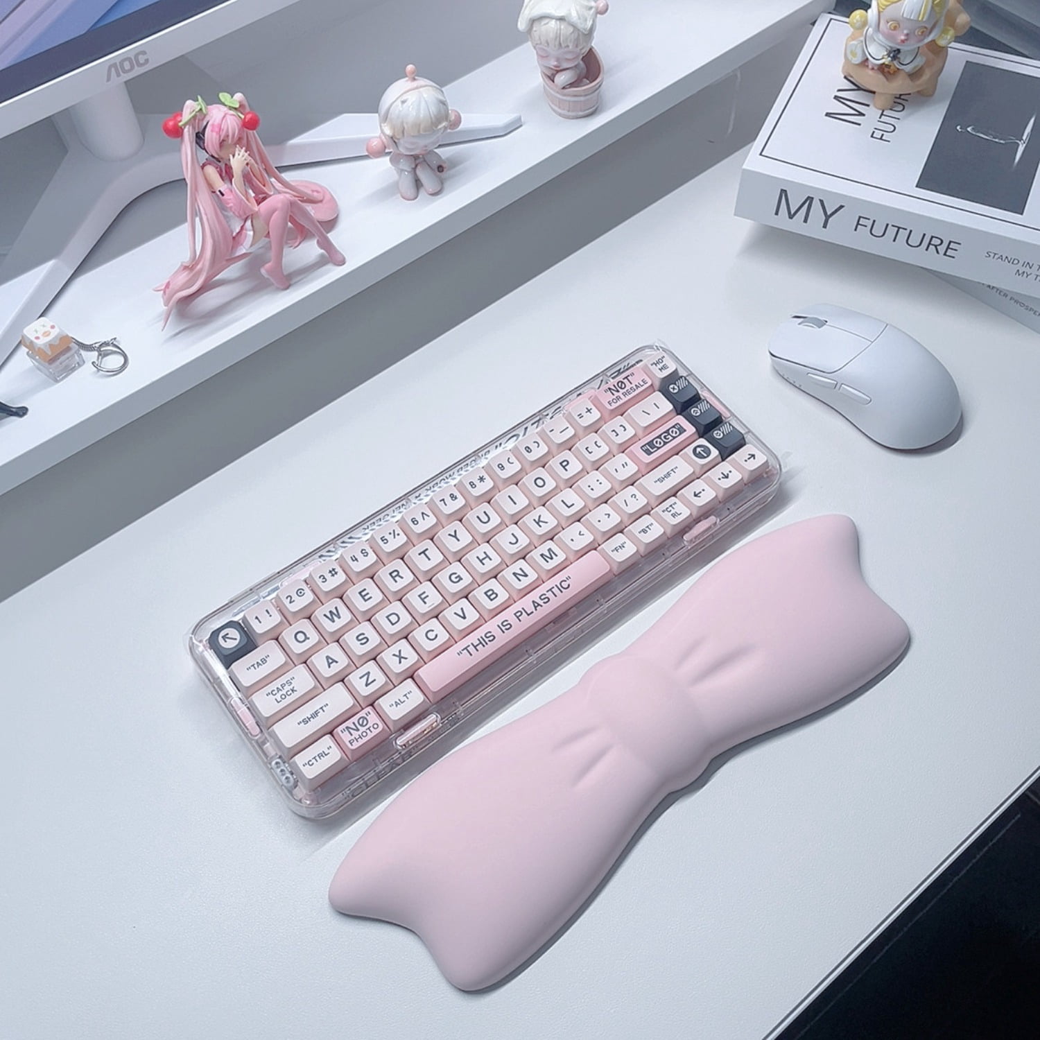 Bow Design Keyboard Wrist Rest, Ergonomic Memory Foam Palm Support Pad with Mouse Pad, Cute Desk Accessory Gift for Women Girls