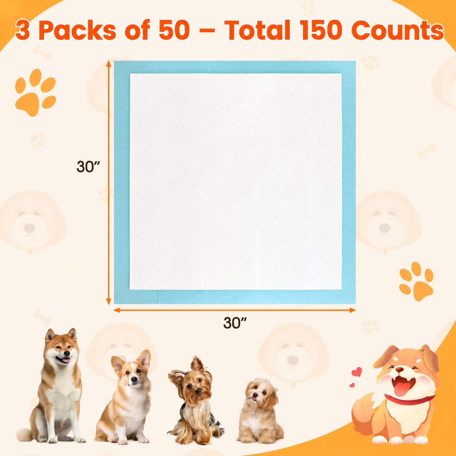SUGIFT 30 x 30 Inch Pet Training Pads 150 Count Super Absorbent Puppy Pee Pads Leak Proof Disposable Dog Potty Pads for Indoor House Training, White