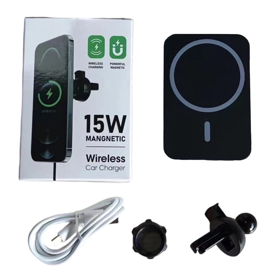 Car Mount Magnetic Wireless Charging Phone Holder 360 ° Rotatable 15W Fast Charging Phone Charger, Black
