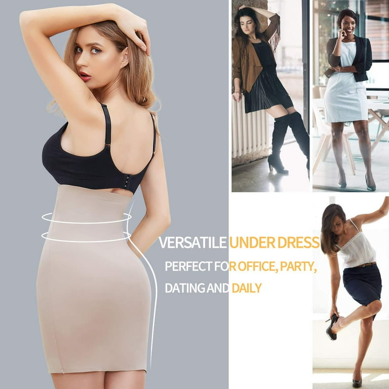 Womens Half Slip for Under Dresses Tummy Control Body Shaper Slim Seamless  Skirt 
