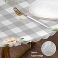 thumbnail image 3 of Watercolor Floral Round Tablecloth, Fitted Table Cover with Elastic for 55"-60" Round Tables, Spring Flowers Leaves Plants Gray Plaid Table Cloth Outdoor Indoor Dinning Party Waterproof Tablecloths, 3 of 7