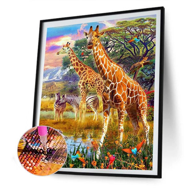Cuadros Decorativos Kit 5D imágenes de diamantes de imitación DIY jirafa cebra taladro redondo completo pintura de diamante Tmvgtek embutido en tela
