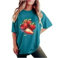 thumbnail image 2 of Summer Tops for Women LEBONYARD Womens Tops Clearance under $5,Women's Fashion Summer Round Neck Drop Sleeves Leisure Short Sleeve Fruit Printing Tops Blue S, 2 of 7