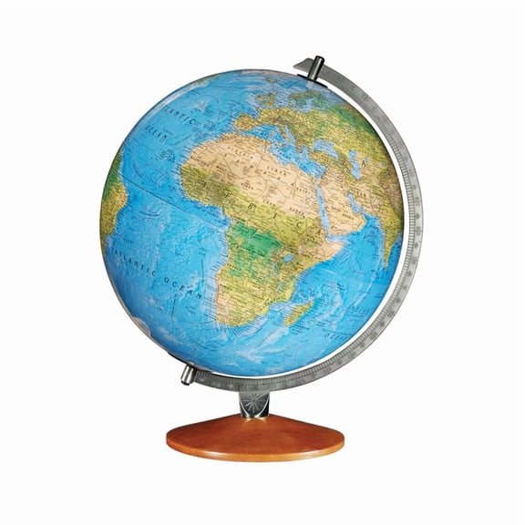Large 13" Rotating World Globe with Wooden Base and Metal Meridian, Educational Desktop Globe for Students, Home & Office Décor