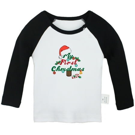

My First Christmas Novelty T shirt For Baby Newborn Babies T-shirts Infant Tops 0-24M Kids Graphic Tees Clothing (Long Black Raglan T-shirt 18-24 Months)