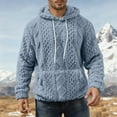 thumbnail image 6 of YOIAVAIOY Mens Fuzzy Sherpa Lined Pullover Hoodie Long Sleeve Front Pocket Sweatshirts Fall Winter Hooded Textured Outwear Blue M, 6 of 8