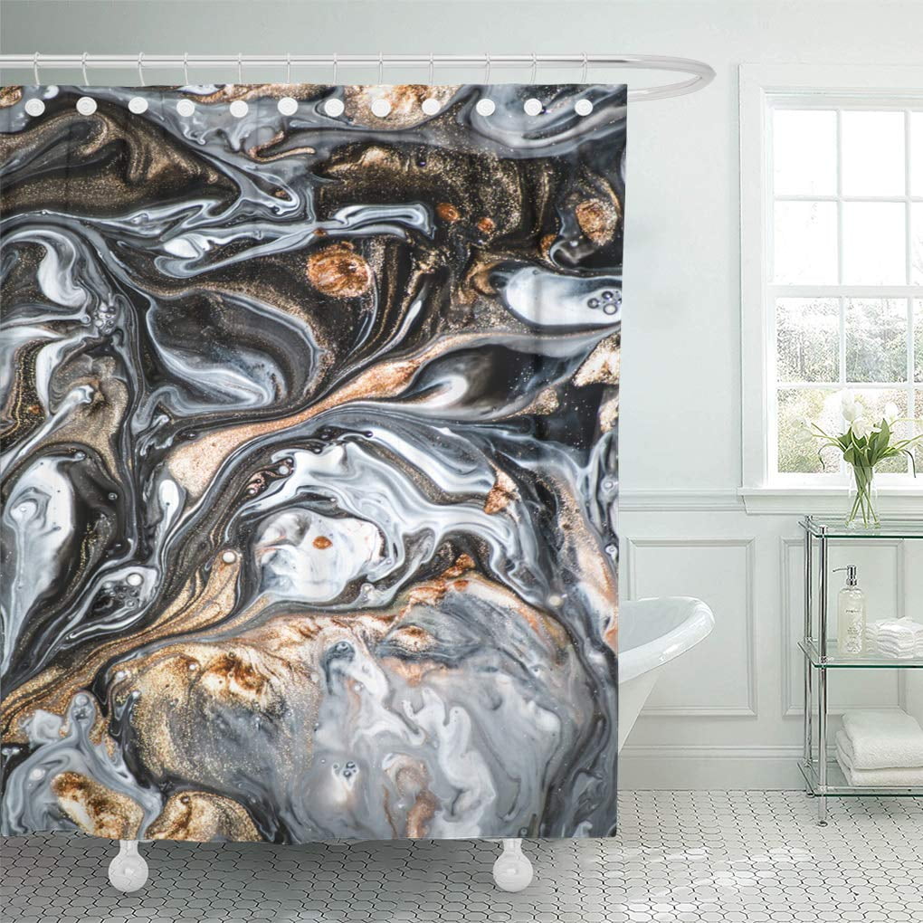 ATABIE Abstract Modern Marble Effect Painting Golden Paint Unusual