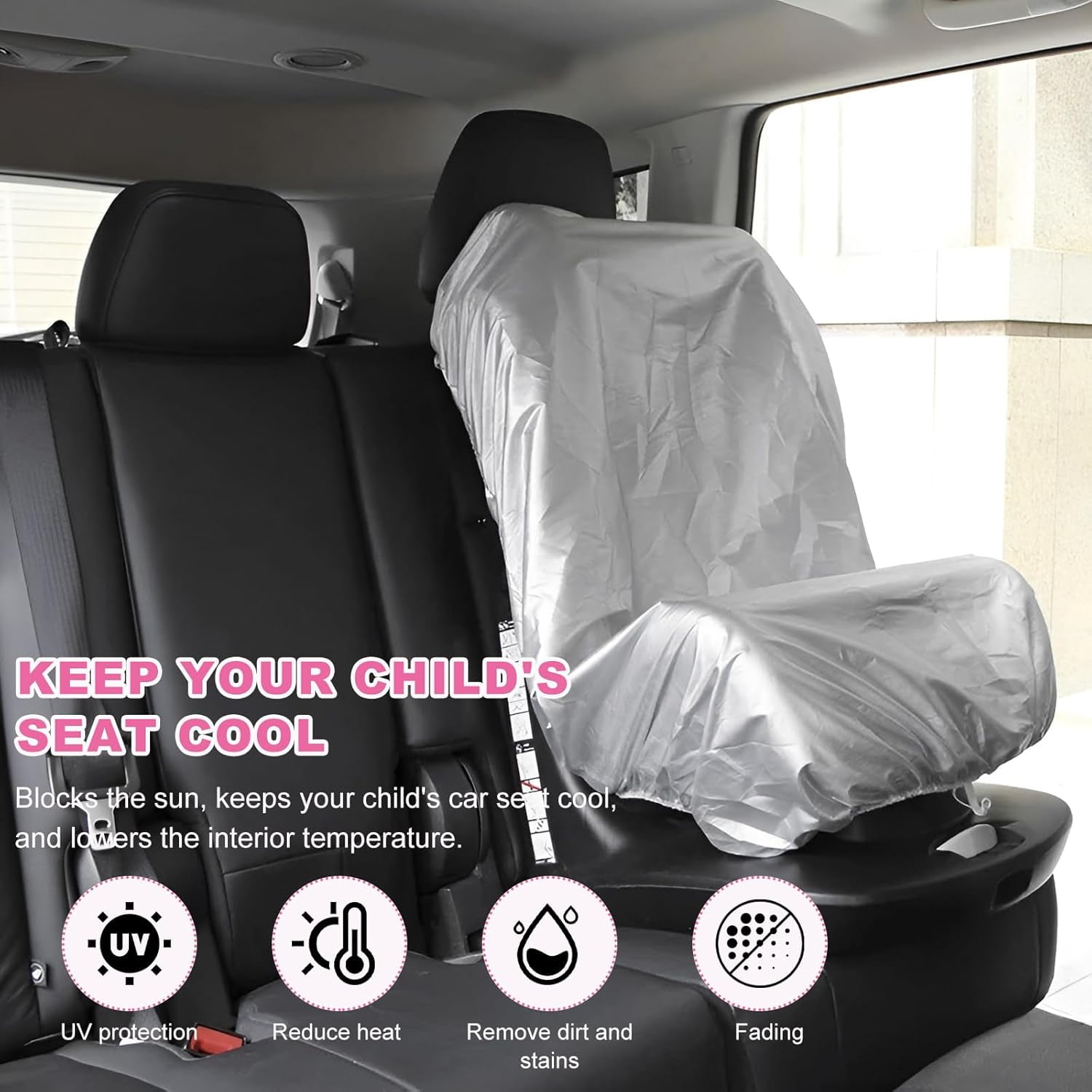 OhhGo Car Seat Sun Shade Cover, Baby Infant Car Seats Heat Protector, Keep Your Baby's Carseat at a Cooler Temperature, Reflective Baby Seat Covers for Car Seats Baby Travel Accessories, 2 Pack