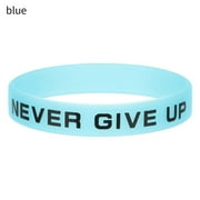 LINRONG Motivational Friendship Teens Sport Cuff Bangle Never Give Up Luminous Rubber Bracelet Men Women BLUE