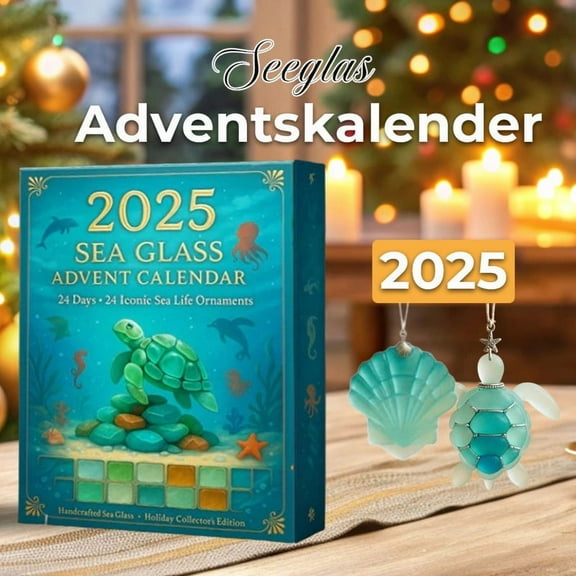 Sea Glass Sea Life Advent Calendar 2025 24 Days Themed Countdown Box Handcrafted Ornaments Dolphins Seahorses Shells Kids Collectors Gift for Beach Lovers Christmas Decorations